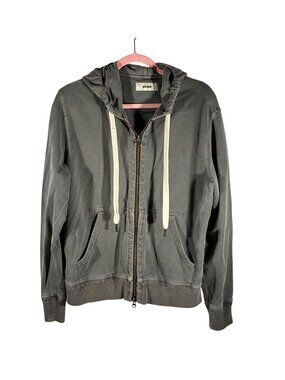 Buck Mason Gray Zip-Up Hoodie Medium 100% Cotton Front Pockets & Drawstring Hood
